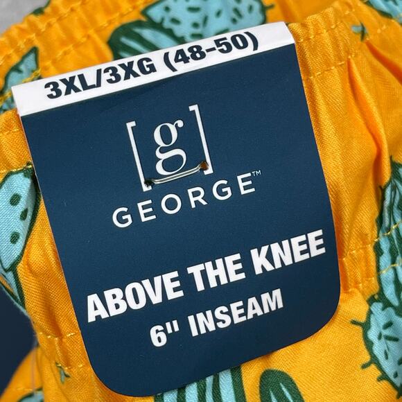 Gold Turquoise Cactus Print Swim Trunks Men 3XL 48-50 Above The Knee 6" Inseam - Picture 7 of 9